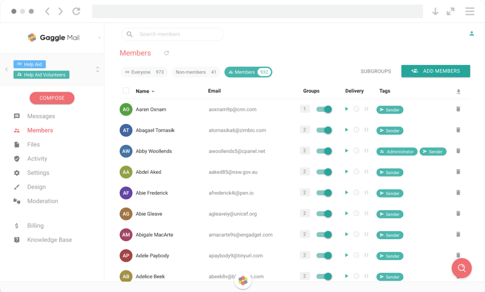 screenshot of Gaggle Mail